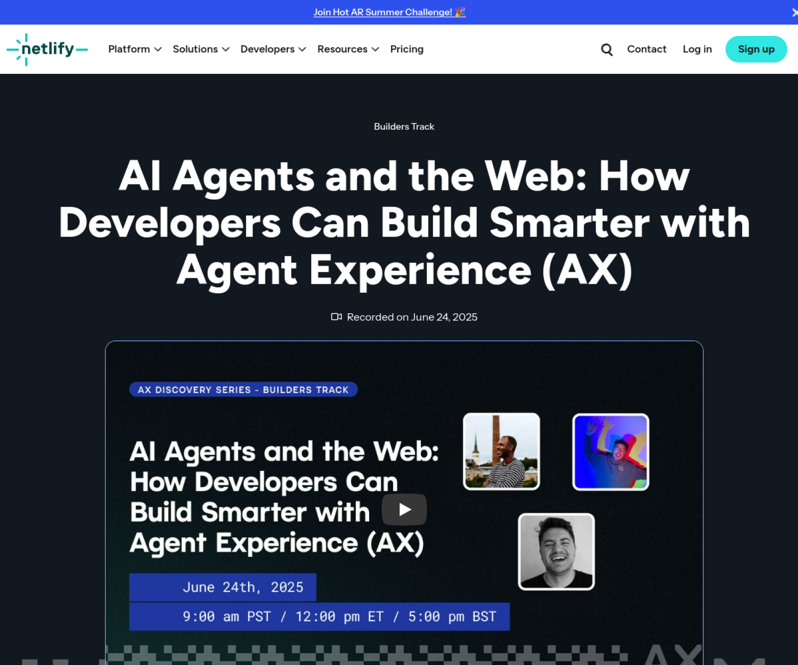 Netlify webinar: Agents and the Web