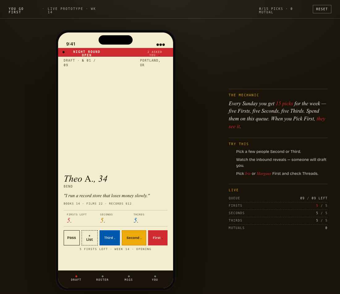 The live prototype with the Night Round banner active